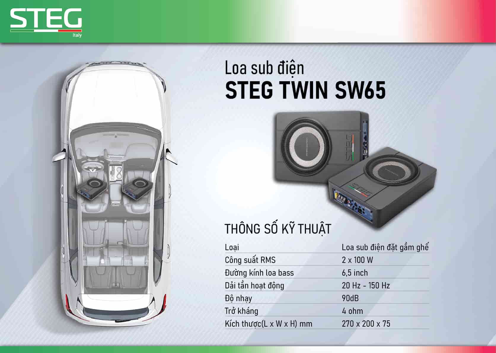Thông số kỹ thuật loa sub điện STEG TWIN SW65