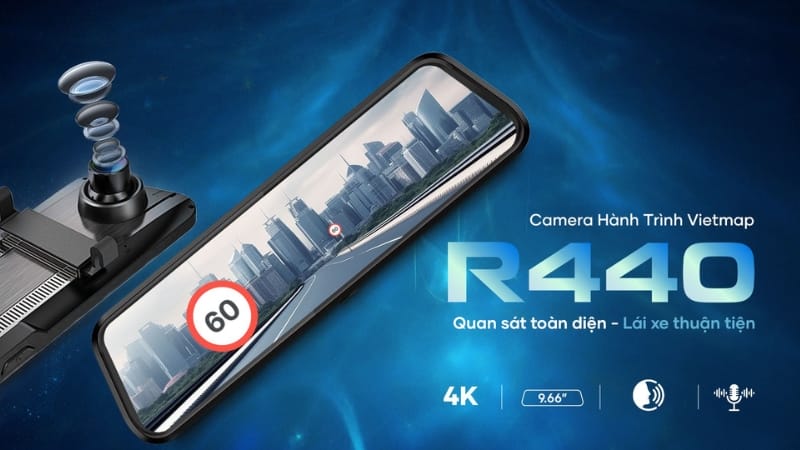 Vietmap R440 ghi hình 4K, thiết kế gương kẹp tiện lợi.