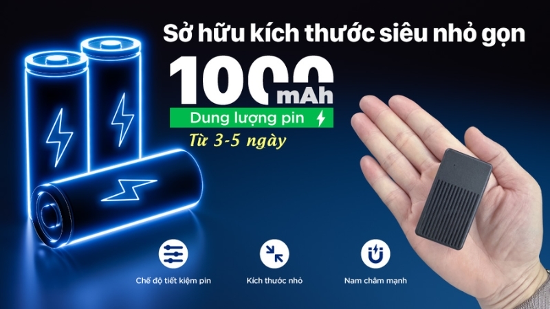 Định vị chạy pin siêu nhỏ LL305S – 1000mAh chạy 3–5 ngày